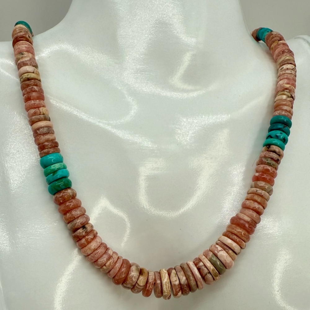 Jay King Mine Finds Argentina Rhodochrosite Turquoise Graduated Beaded Necklace